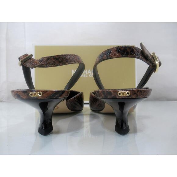 Michael Kors Luna Kitten Sling Back Pump Sandal Luggage Snake Print LeatheSize 7 - Picture 6 of 9